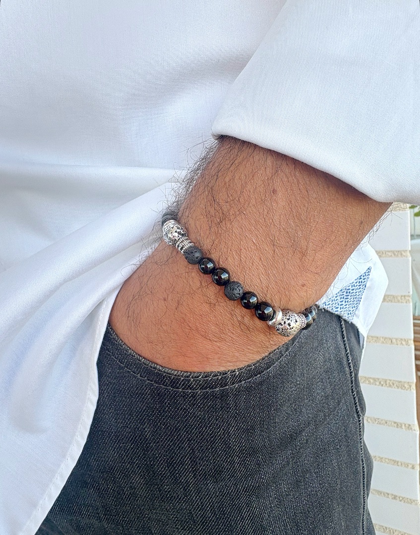 Pulsera elástica hombre ónix