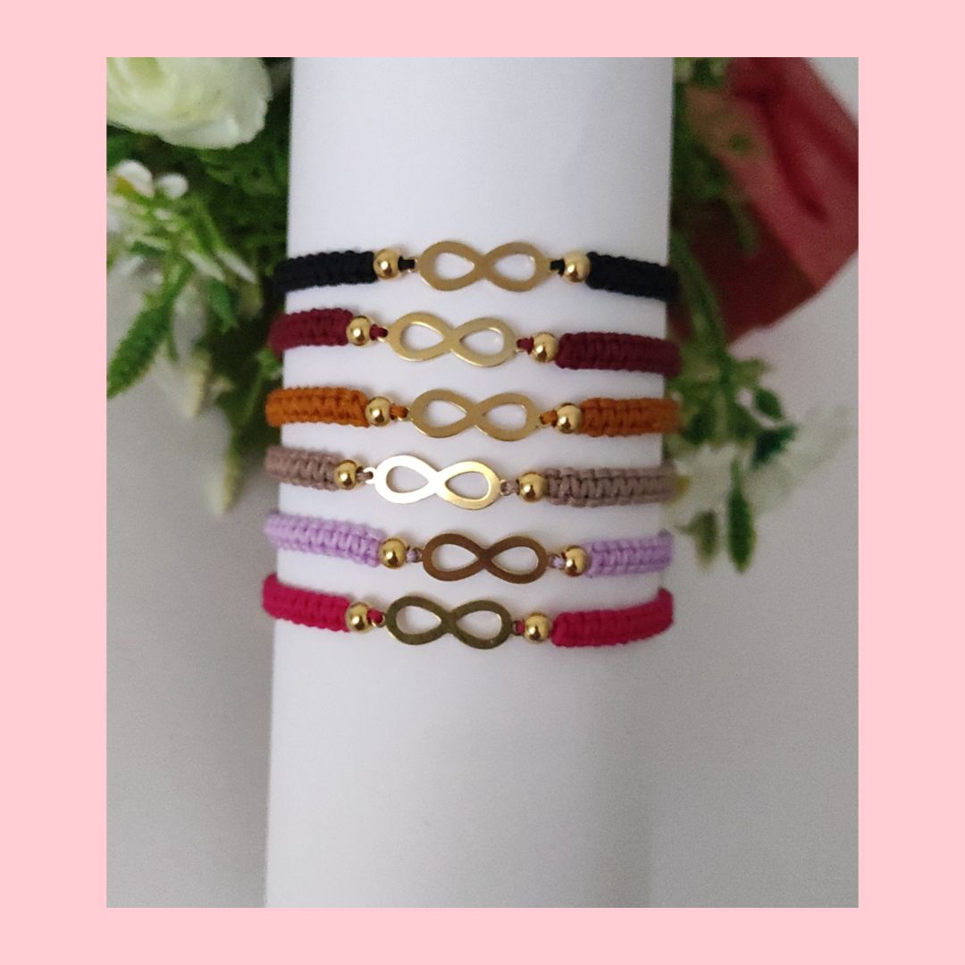 Pulseras macram&eacute; con dije infinito de acero inoxid