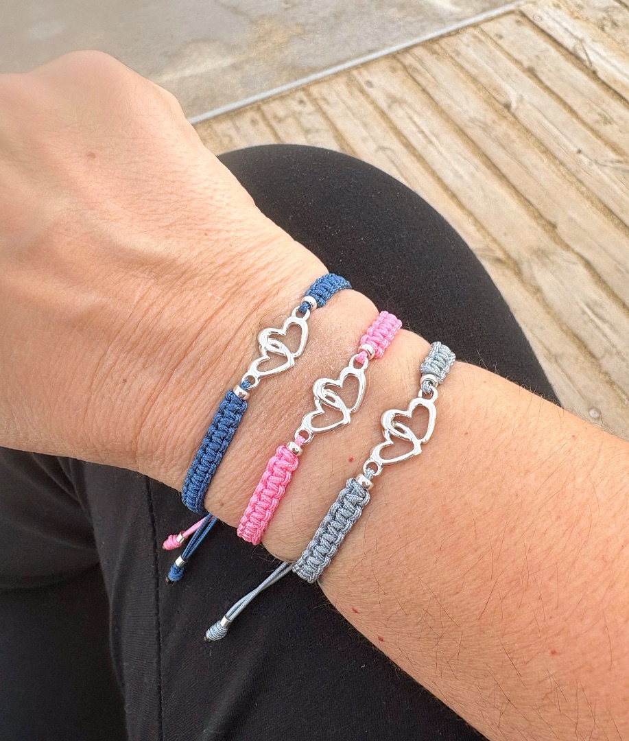 Pulsera doble coraz&oacute;n plata