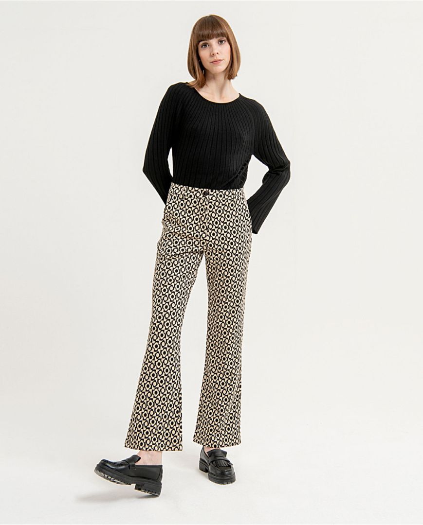 563COFO514 Pantal&oacute;n largo flare el&aacute;stico y estampa