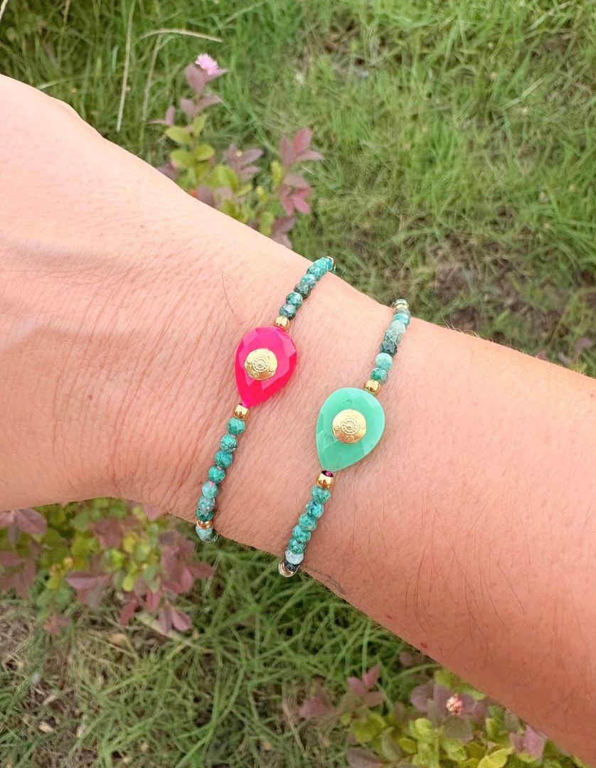 Pulsera crisocola con gota de perla