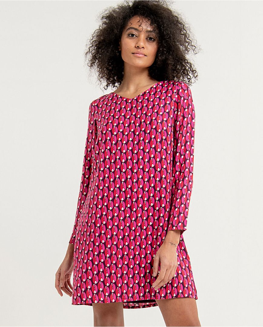 563ANTA724 Vestido corto y amplio con cuello V