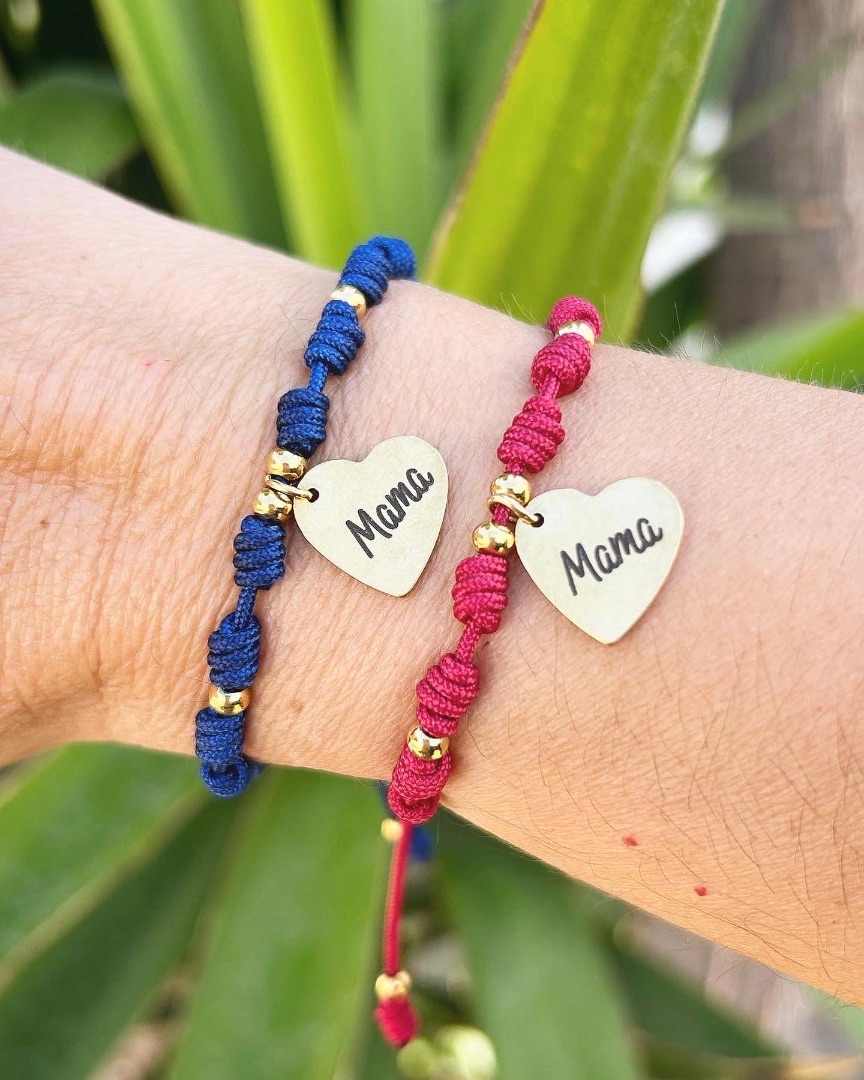 Pulsera nuditos con coraz&oacute;n mama de acero