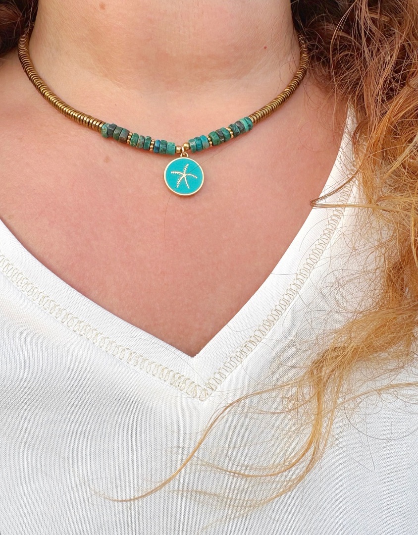 Collar hematites con crisocolas y estrella de mar