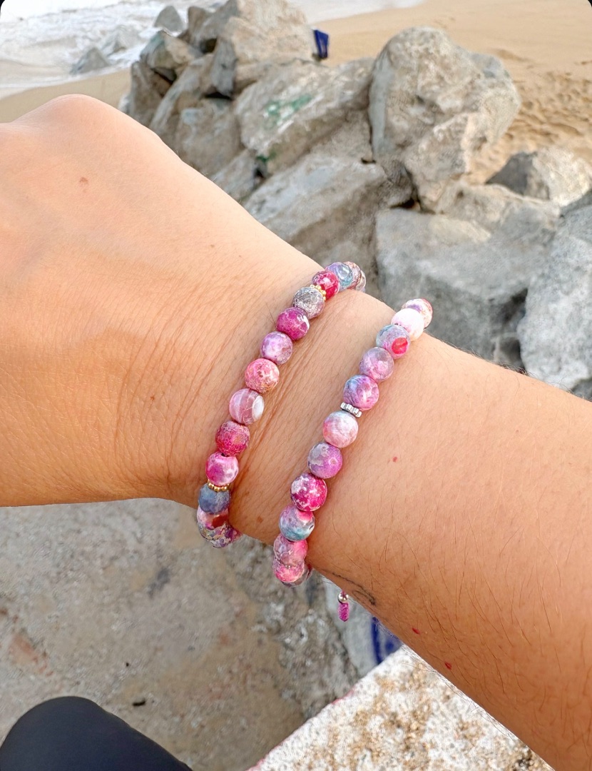 Pulsera de &aacute;gatas ros&aacute;ceas+lilas+turquesas💜