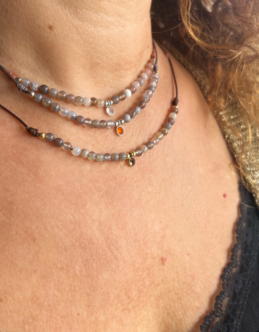 Collar ágatas con colgante de piedra natural