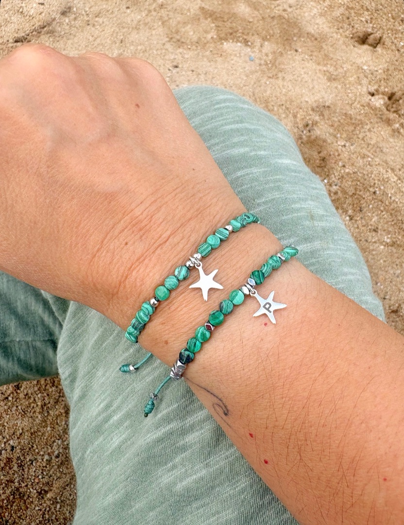 Pulsera malaquitas con estrella de mar en plata