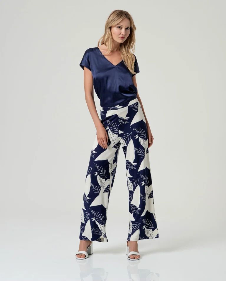 Pantal&oacute;n recto cintura el&aacute;stica Azul