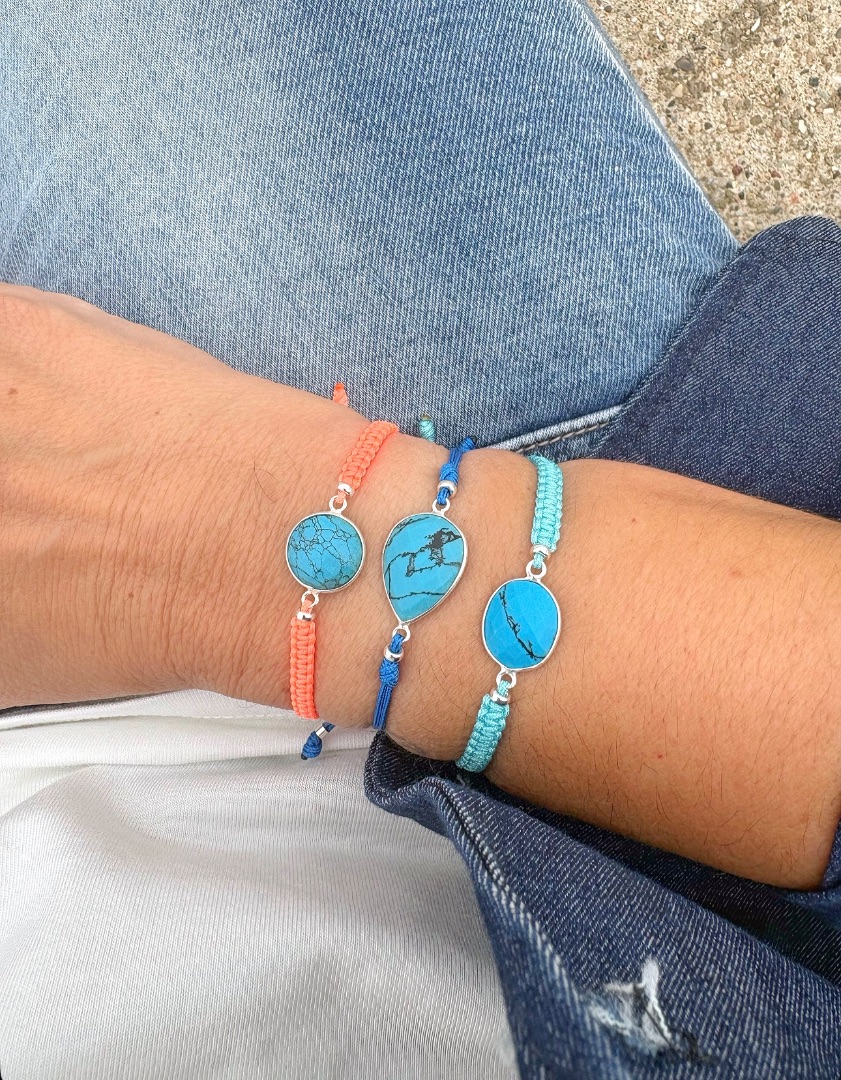 Pulsera piedra turquesa y plata de ley