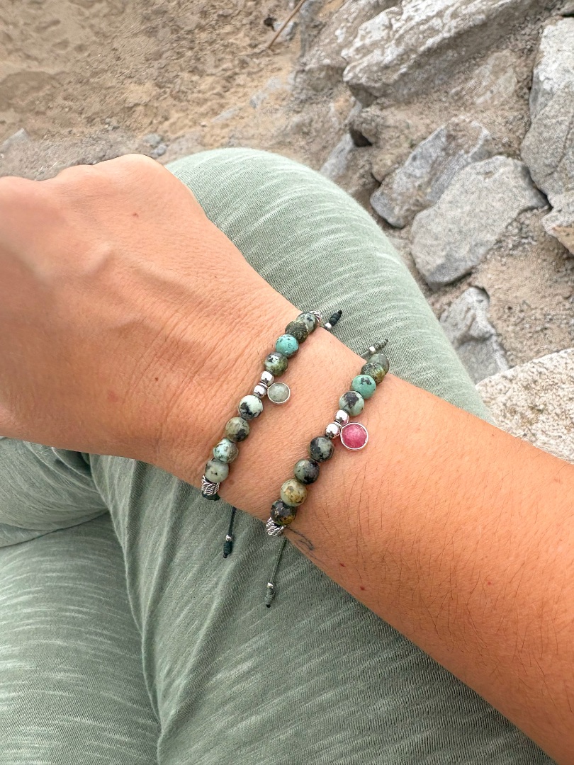 Pulsera de turquesa africana jaspe y plata de ley