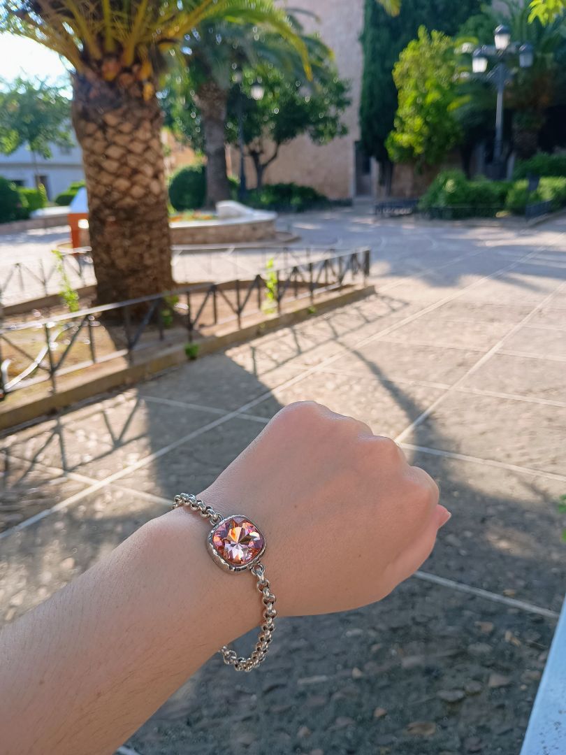 Pulsera plata y Swarovski rosa!