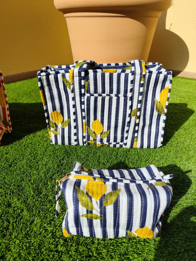 Bolso con cremallera limones y neceser